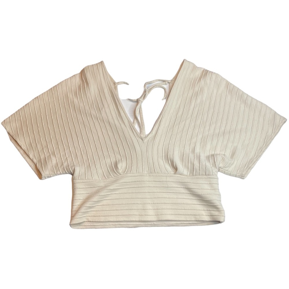 Zara Traffaluc off  white boho textured V neck top
